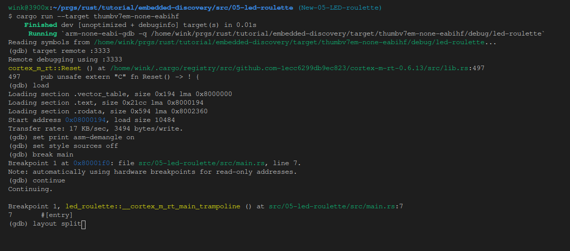 GDB TUI layout split 1 GDB セッション layout split