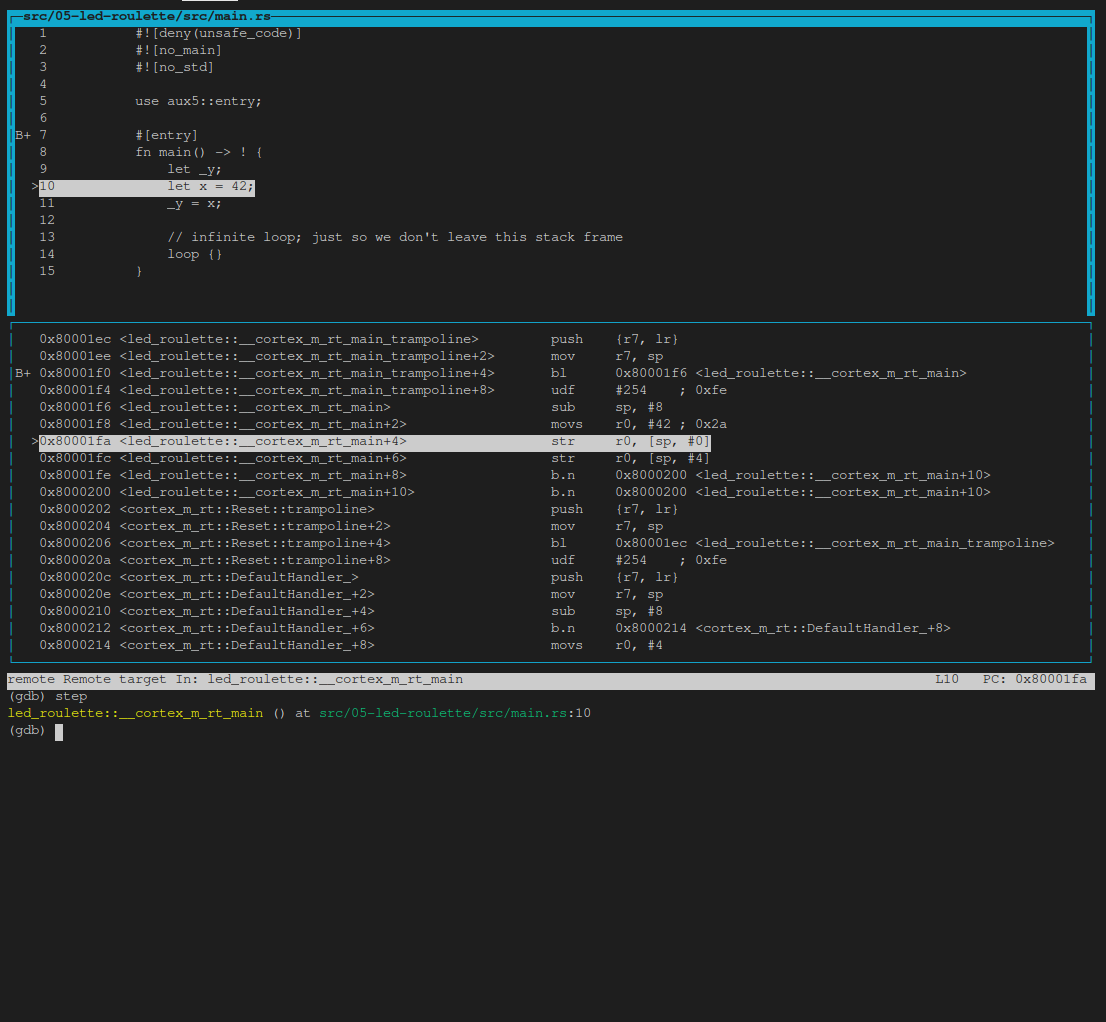 GDB TUI layout split 2 GDB セッション layout split
