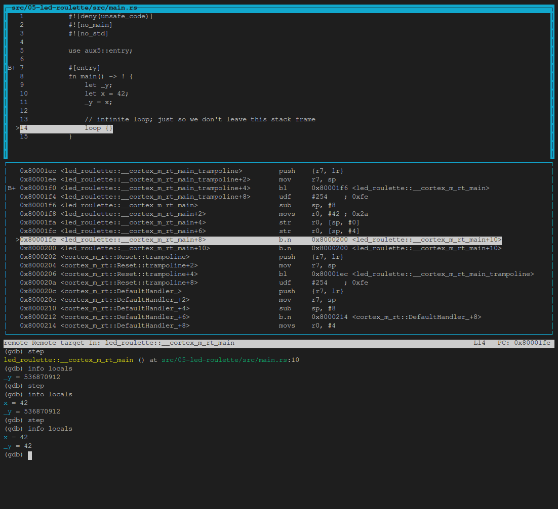 GDB TUI layout split 3 GDB セッション layout split